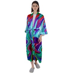 Fluid Background Maxi Satin Kimono