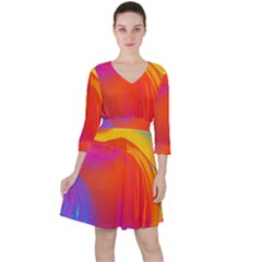 Liquid Art Pattern Quarter Sleeve Ruffle Waist Dress by GardenOfOphir