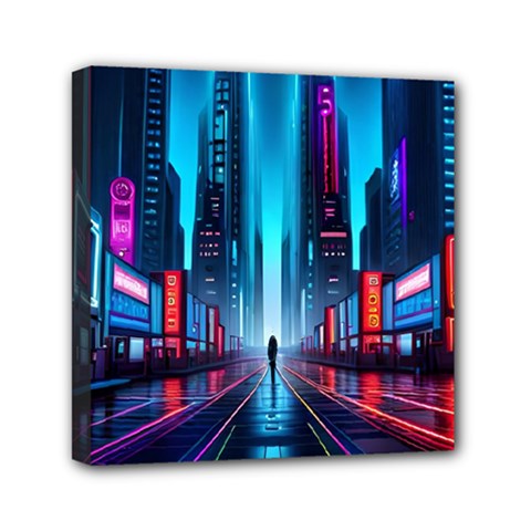 City People Cyberpunk Mini Canvas 6  x 6  (Stretched)