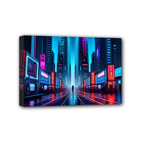 City People Cyberpunk Mini Canvas 6  x 4  (Stretched)