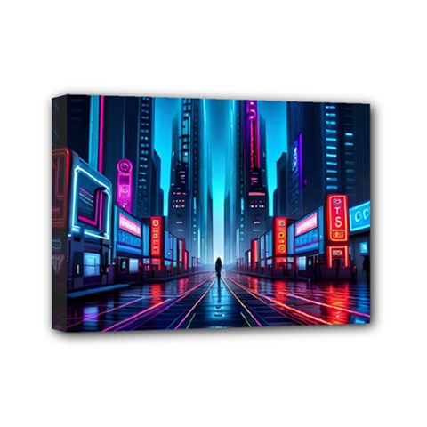 City People Cyberpunk Mini Canvas 7  x 5  (Stretched)