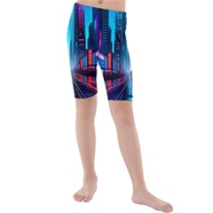 City People Cyberpunk Kids  Mid Length Swim Shorts