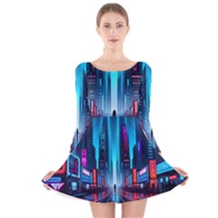 City People Cyberpunk Long Sleeve Velvet Skater Dress