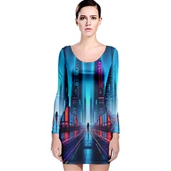 City People Cyberpunk Long Sleeve Velvet Bodycon Dress