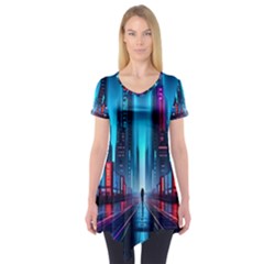 City People Cyberpunk Short Sleeve Tunic  by Jancukart