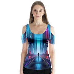 City People Cyberpunk Butterfly Sleeve Cutout Tee 