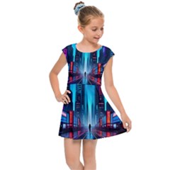 City People Cyberpunk Kids  Cap Sleeve Dress