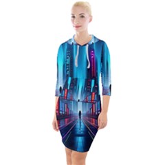 City People Cyberpunk Quarter Sleeve Hood Bodycon Dress