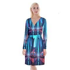 City People Cyberpunk Long Sleeve Velvet Front Wrap Dress