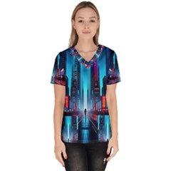 City People Cyberpunk Women s V-Neck Scrub Top