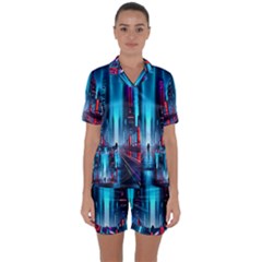 City People Cyberpunk Satin Short Sleeve Pajamas Set