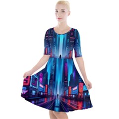 City People Cyberpunk Quarter Sleeve A-Line Dress