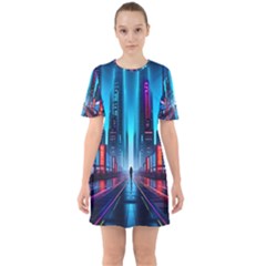 City People Cyberpunk Sixties Short Sleeve Mini Dress