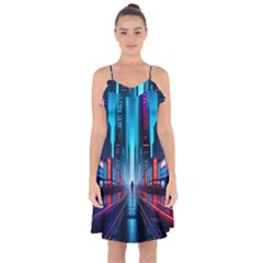 City People Cyberpunk Ruffle Detail Chiffon Dress