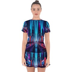 City People Cyberpunk Drop Hem Mini Chiffon Dress