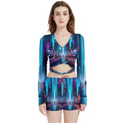 City People Cyberpunk Velvet Wrap Crop Top and Shorts Set