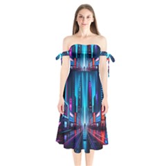 City People Cyberpunk Shoulder Tie Bardot Midi Dress