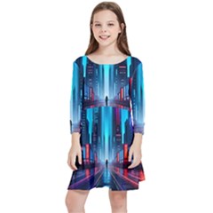 City People Cyberpunk Kids  Quarter Sleeve Skater Dress