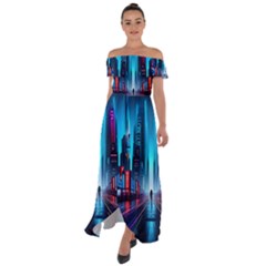 City People Cyberpunk Off Shoulder Open Front Chiffon Dress