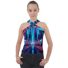 City People Cyberpunk Cross Neck Velour Top