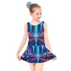 City People Cyberpunk Kids  Skater Dress Swimsuit