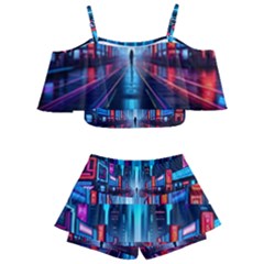 City People Cyberpunk Kids  Off Shoulder Skirt Bikini