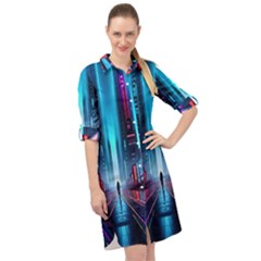 City People Cyberpunk Long Sleeve Mini Shirt Dress