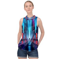 City People Cyberpunk High Neck Satin Top