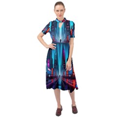 City People Cyberpunk Keyhole Neckline Chiffon Dress