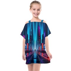 City People Cyberpunk Kids  One Piece Chiffon Dress