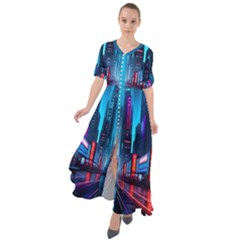 City People Cyberpunk Waist Tie Boho Maxi Dress