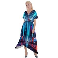 City People Cyberpunk Cross Front Sharkbite Hem Maxi Dress