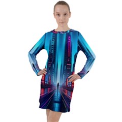 City People Cyberpunk Long Sleeve Hoodie Dress