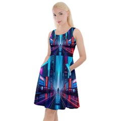 City People Cyberpunk Knee Length Skater Dress With Pockets