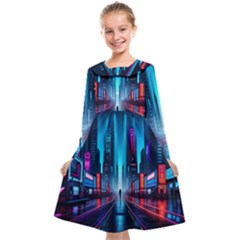 City People Cyberpunk Kids  Midi Sailor Dress by Jancukart