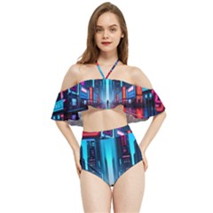 City People Cyberpunk Halter Flowy Bikini Set 