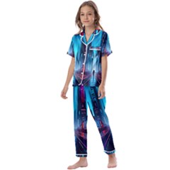 City People Cyberpunk Kids  Satin Short Sleeve Pajamas Set