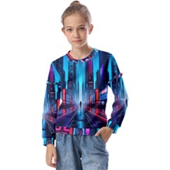 City People Cyberpunk Kids  Long Sleeve Tee with Frill 