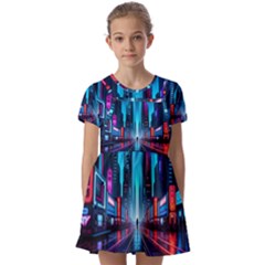 City People Cyberpunk Kids  Short Sleeve Pinafore Style Dress