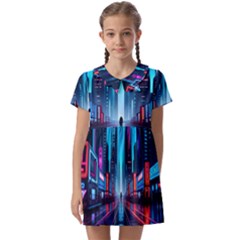 City People Cyberpunk Kids  Asymmetric Collar Dress