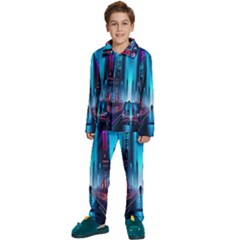 City People Cyberpunk Kids  Long Sleeve Velvet Pajamas Set