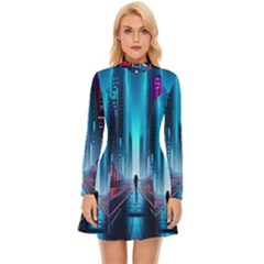 City People Cyberpunk Long Sleeve Velour Longline Dress