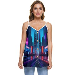 City People Cyberpunk Casual Spaghetti Strap Chiffon Top