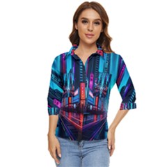 City People Cyberpunk Women s Quarter Sleeve Pocket Shirt