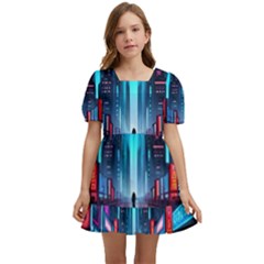 City People Cyberpunk Kids  Short Sleeve Dolly Dress