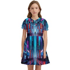 City People Cyberpunk Kids  Bow Tie Puff Sleeve Dress