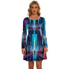 City People Cyberpunk Long Sleeve Wide Neck Velvet Dress