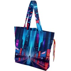 City People Cyberpunk Drawstring Tote Bag by Jancukart