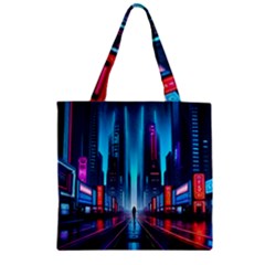 City People Cyberpunk Zipper Grocery Tote Bag by Jancukart