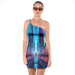 City People Cyberpunk One Soulder Bodycon Dress by Jancukart